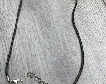 17" Black Imitation Leather Cord Necklace and lobster Clasp