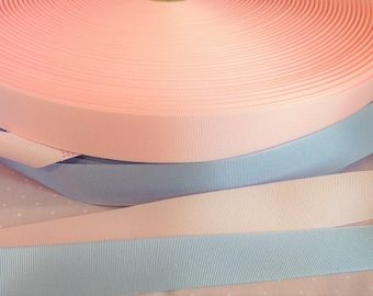 Cinta de grosgrain de 15 mm azul pálido y rosa pálido