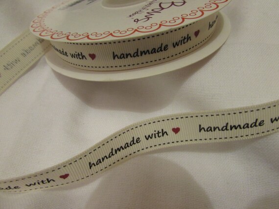 5m 16mm Handmade With Love Ivory Grosgrain Ribbon