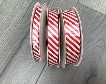 Red and White Candy Stripe Ribbon in 9mm, 16mm & 22mm