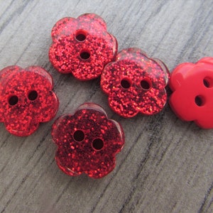 10MM, 12MM OR 15MM Red Glitter Flower Buttons