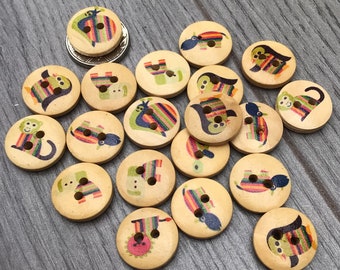 15mm Round Animal Buttons