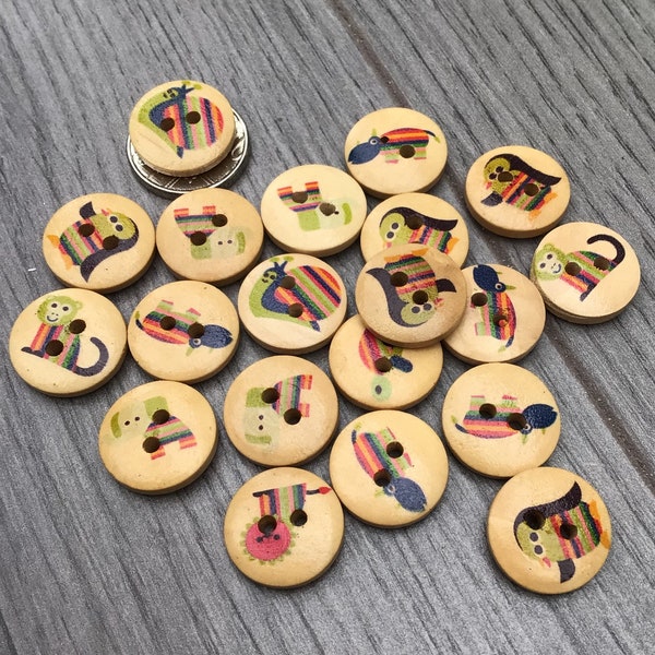 15mm Round Animal Buttons