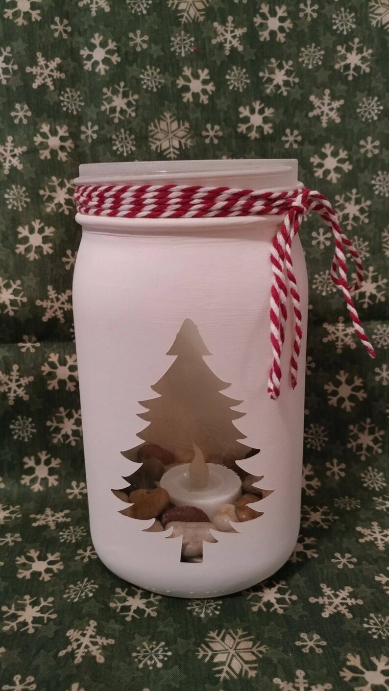 Decorative Jar With Christmas Tree Outlined on Front and Etsy