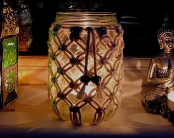 Handmade Macrame Candle Holder/Storage Jars with Bead Detail (size XL)