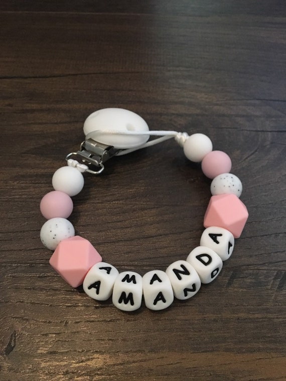 Pink Personalised Dummy Clip Soother Clip Silicone Clip Pacifier Clip
