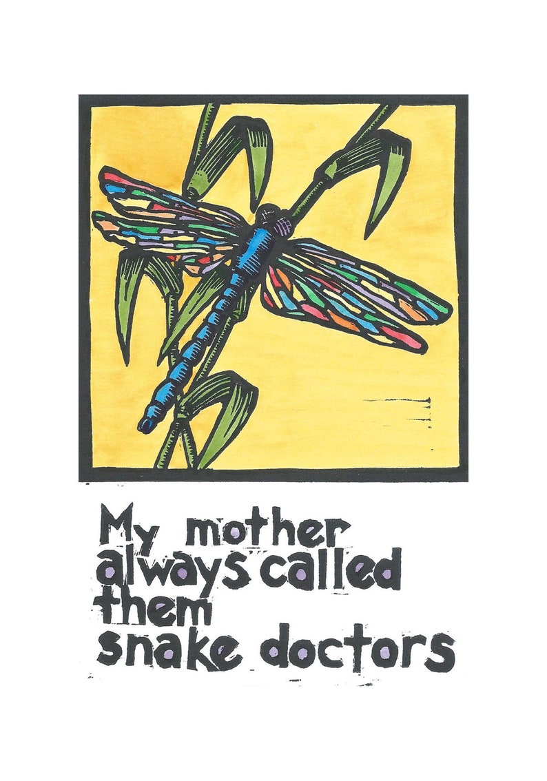 Original Linocut Print Snake Doctor