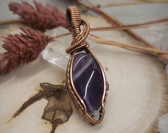 Oxidized Copper Wire Wrapped Pendant Amethyst with Moonstone Accent Handmade With Love