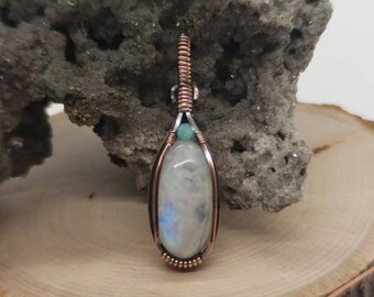 Oxidized Copper Wire Wrapped Pendant Amethyst with Moonstone Accent Handmade With Love