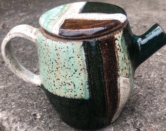 Green and White Handmade Teapot, Green Teapot, Geometric Teapot, Handmade Ceramic Teapot, Unique Tea Pot, Decorative Teapot, Colorful Teapot