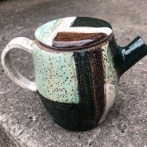 Green and White Handmade Teapot, Green Teapot, Geometric Teapot, Handmade Ceramic Teapot, Unique Tea Pot, Decorative Teapot, Colorful Teapot