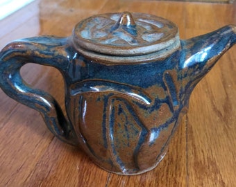 Handmade Teapot, Carved Teapot, Blue Teapot, Whimsical Teapot, Handmade Ceramic Teapot, Unique Tea Pot, Small Blue Teapot, Decorative Teapot