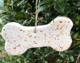 DOG BONE ORNAMENT, christmas ornament, dog lover, pet lover, gift for dog lover, gift for pet lover, pets, ceramic ornament, clay ornament