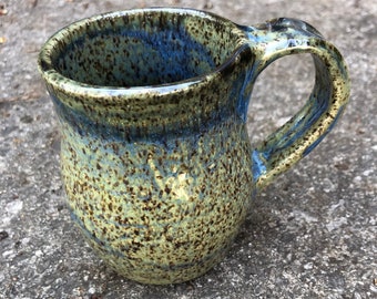 Handmade Ceramic Mug Green, Small Ceramic Mug, Coffee Mug Pottery Handmade Green, Stoneware Mug with Handle, Ceramic Mug with Handle