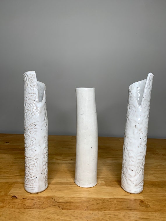 Tall White Ceramic Vase White Skinny Vase Pottery Vase Etsy