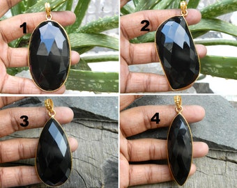 Black onyx pendant Big pendant Beautiful jewelry Bezel set Gold Plated Pendant Natural Gemstone Pendant Charm necklace Gift for her