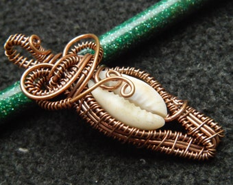 Wire Wrapped Cowrie Shell Pendant SOLD Unisex Surf Necklace, Wire Wrap Shell Cowrie Shell Necklace Natural Sea Shell