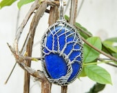 92.5 Sterling Silver Wire Wrapped Tree of life Pendant Natural Lapis Lazuli Gemstone Filigree Art Wire Wrap Pendant Unique Designer Gift