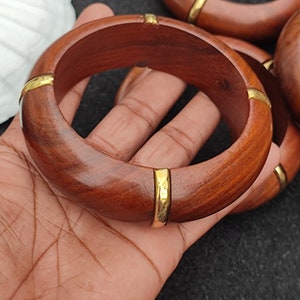 1 Piece Wooden Brass Bangle Bracelet Purely Handmade Chunky Wide Bangle Bohemian Exclusive Vinatge Style Unique Fashionable Bangle For Her