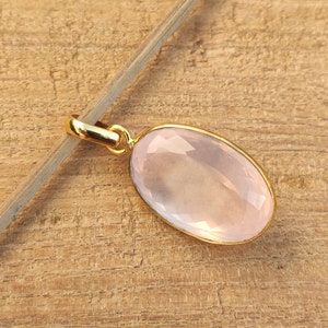 Rose Quartz 925 Sterling Silver Pendant With 1 gram micron Gold Vermeil Genuine Gemstone Rose Quartz Oval Shape Cut Stone Pendant For Her