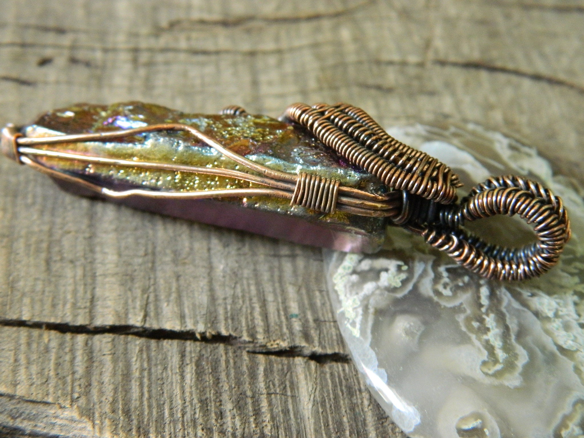 Copper Wire Wrapped Natural Rock Crystal Pendant Titanium Etsy