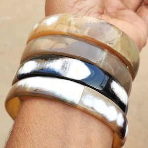 Ethically Sourced Natural Buffalo Horn Jewelry 4 pcs set-Horn Bangle Bracelet Purely Handcrafted Vintage Style Antique Look Fashion Jewelry