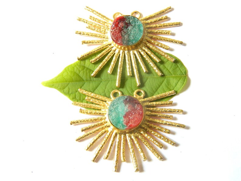 Drusy Sun rise Pendant Multi color Gemstone Pendant Gold Electroplated Natural Druzy Charm Boho Jewelry Beautiful gift