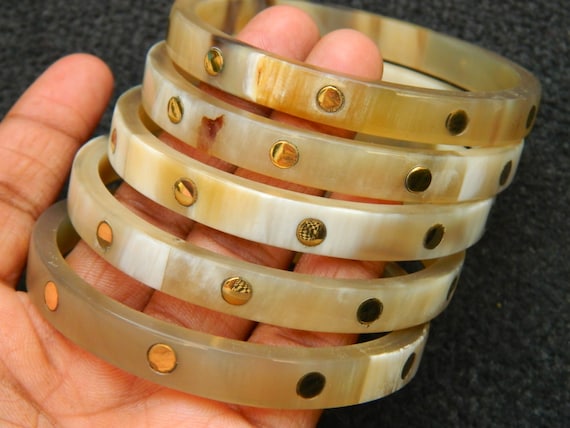 Lot De 2 Bracelets Vintage En Corne Véritable - Joncs Naturels Pour Femme