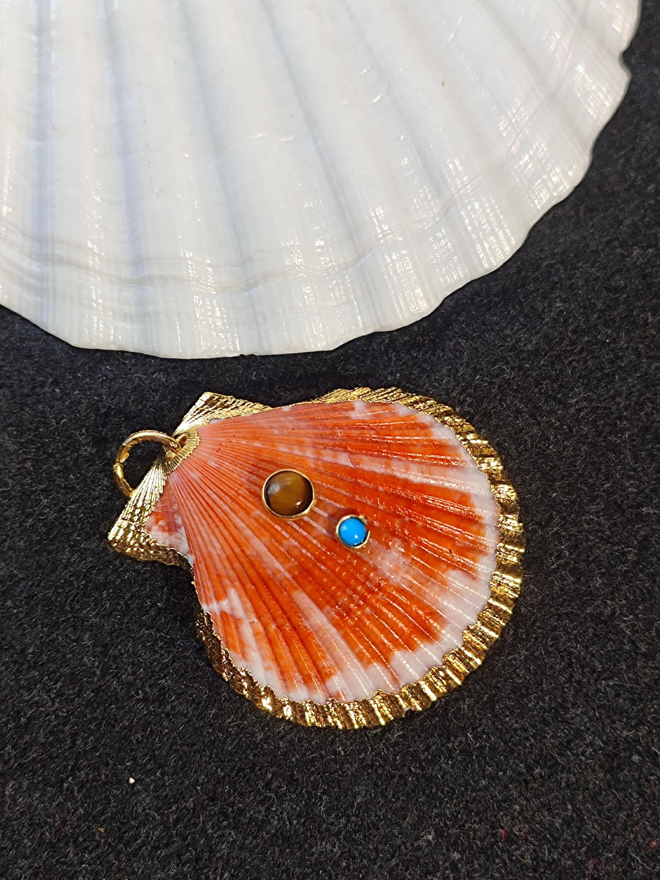 18k Gold Fill Scallop Seashell Pendant, Natural Gemstone Ocean Jewelry ...