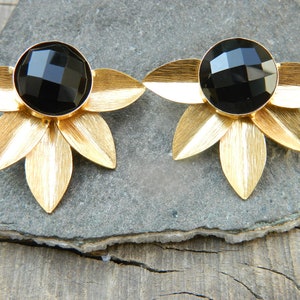 Black Onyx Flower Stud Earring Silver & Gold Plated Stud Fashionable Earring For Women and Girl Gemstone Jewelry Handmade Gift Idea