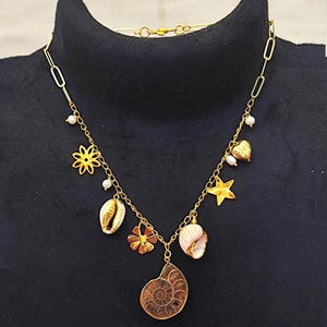 Ammonite Fossil Necklace Genuine Ammonite Natural Conch Shell Charms Necklace Handcrafted Ocean Seashell  Beach Summer Jewelry For Women