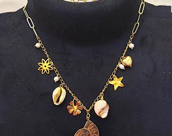 Ammonite Fossil Charm Necklace: Seashell, Conch, Beach Jewelry