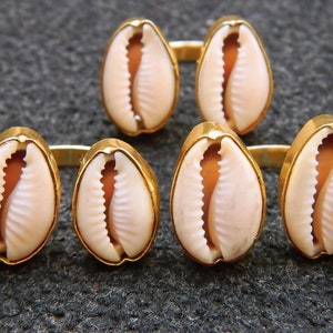 Cowrie Jewelry Cowries Rings Sea Shell Gold Plated Brass Adjustable Rings Handcrafted Vintage Style Traditional Unique Designer Jewelry