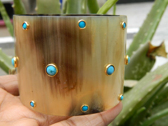 Horn Bangle Bracelets Turquoise Horn Bangle 21 Stone Bangle - Etsy