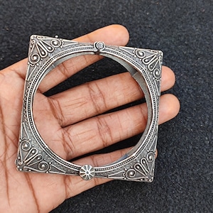 Silver Oxidized Square Bangle Vintage Antique Look Bracelet Kada Openable Screw Bangle Handcrafted Bohemian Traditional bangles for women