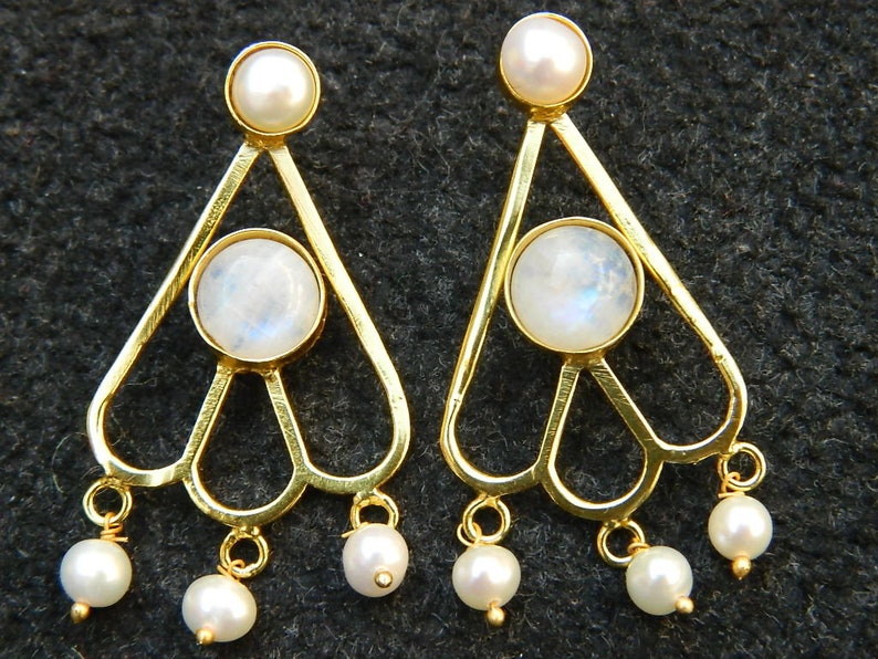 Stud earring Turquoise Charysoprse Natural White rainbow and pearl stud earring Gold plated earring Gemstone Earring Designer Gift for Women