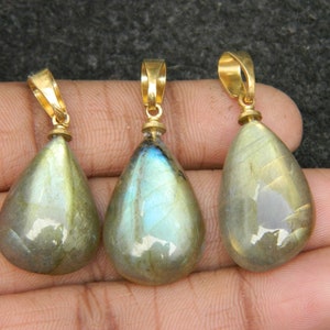 Natural labradorite gemstone pendant smooth stone with loop pendant genuine jewelry handmade supply pendants for necklaces