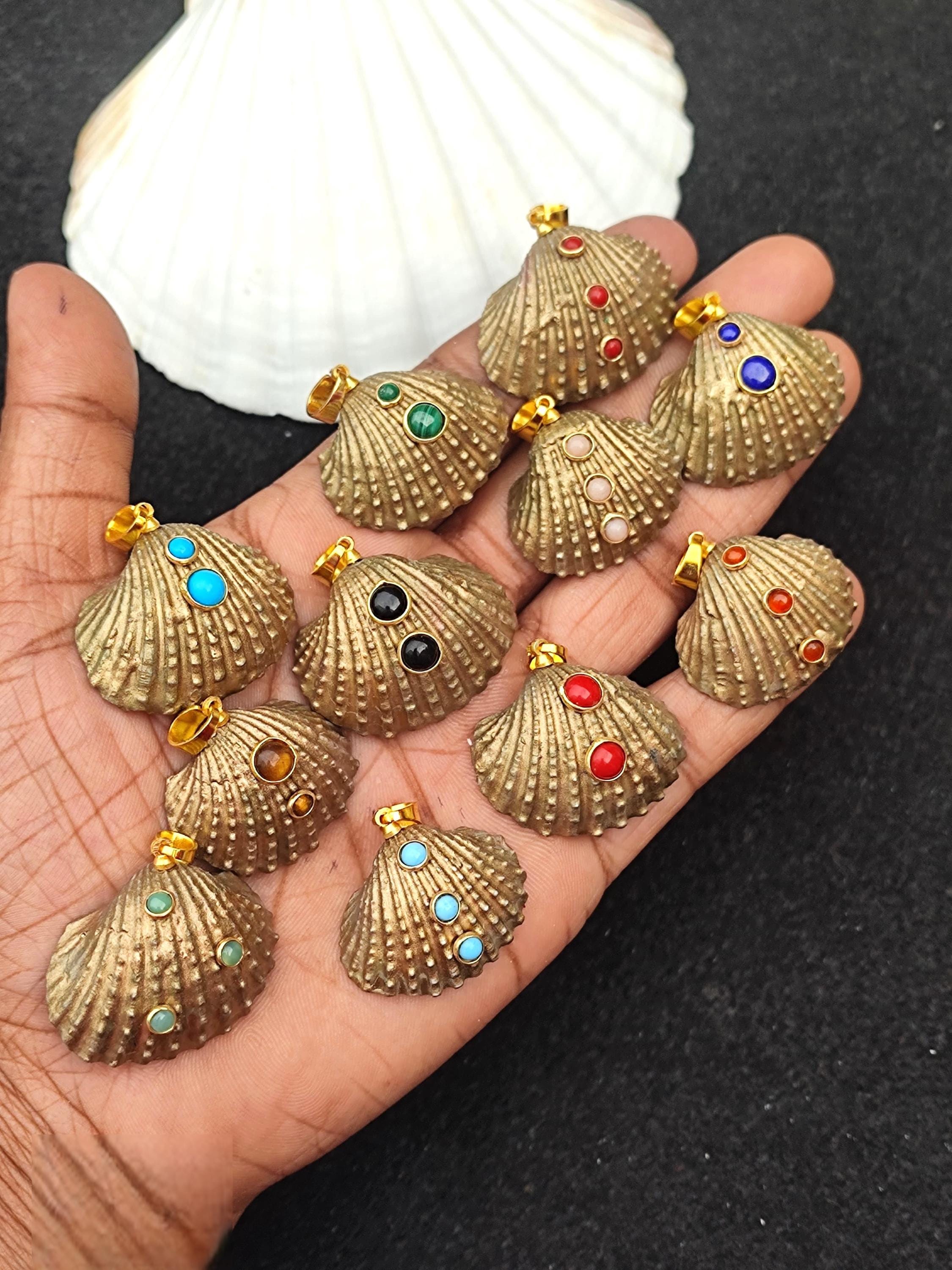 Gold Coated Seashell Pendant With Gemstones, Beach Jewelry - Etsy