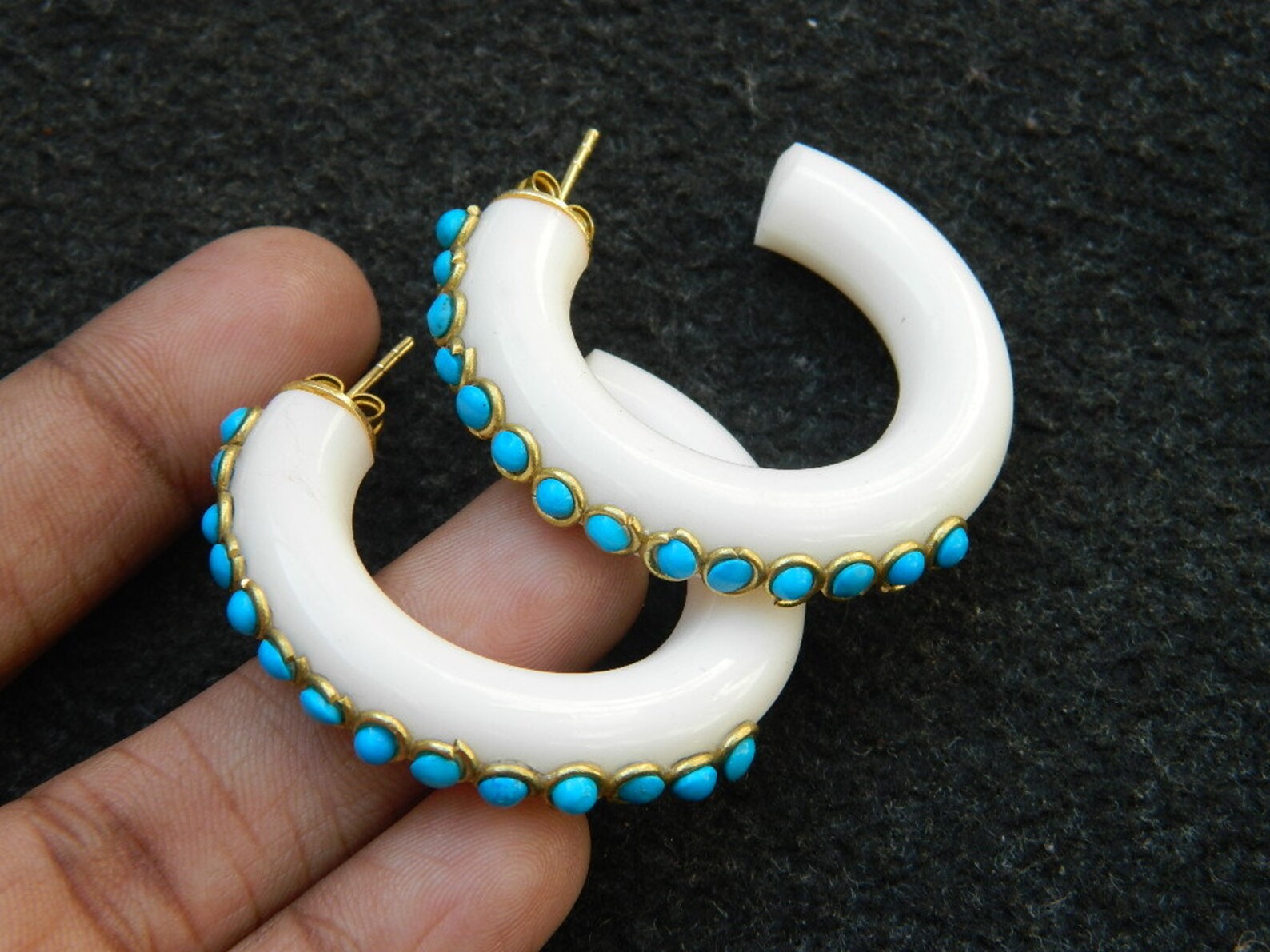 Hoop Earring Resin Hoop Earring Resin Hoops With Turquoise Etsy