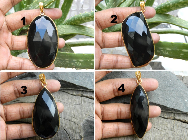 Black onyx pendant Big pendant Beautiful jewelry Bezel set Gold Plated Pendant Natural Gemstone Pendant Charm necklace Gift for her