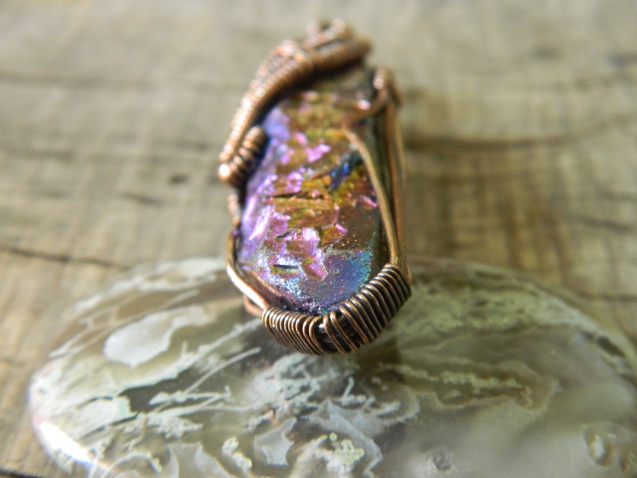 Copper Wire Wrapped Natural Rock Crystal Pendant Titanium Etsy