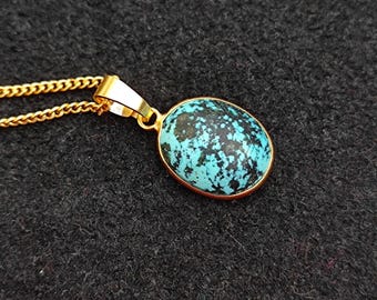 ハンドメイドターコイズジェムストーンペンダントネックレス、金メッキ 