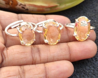 Lemon Quartz Sterling Silver Ring, Adjustable Gemstone Promise Ring