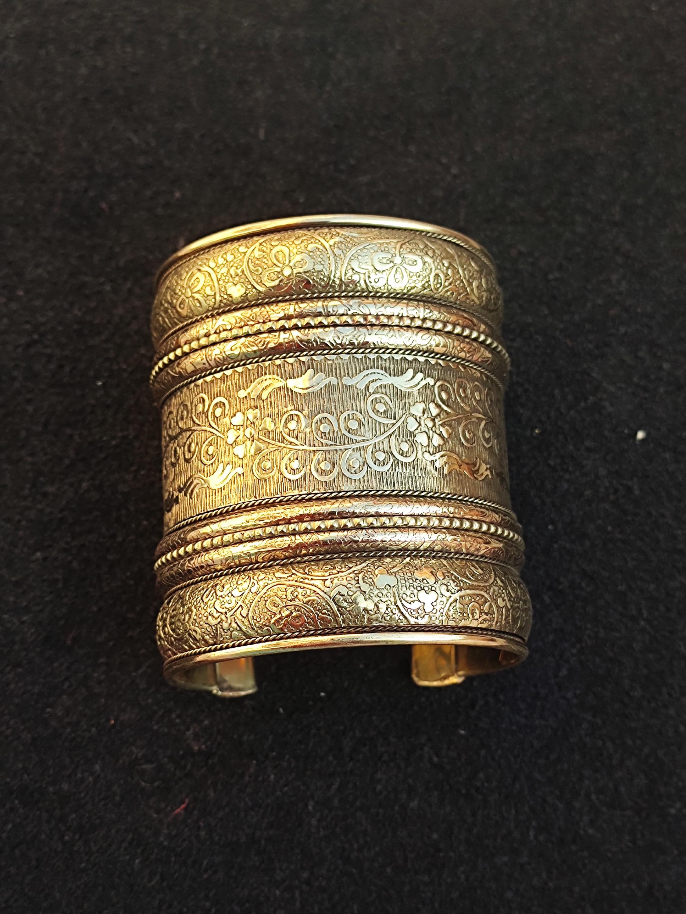 Handcrafted Indian Brass Cuff Bracelet, Adjustable Vintage Style