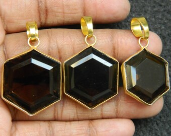 Rauchquarz-Hexagon-Anhänger, Vintage-Stil Schmuck Versorgung (1,6 ")