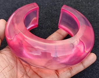 Chunky Pink Resin Cuff Bangle, Extra Large Bohemian Jewelry