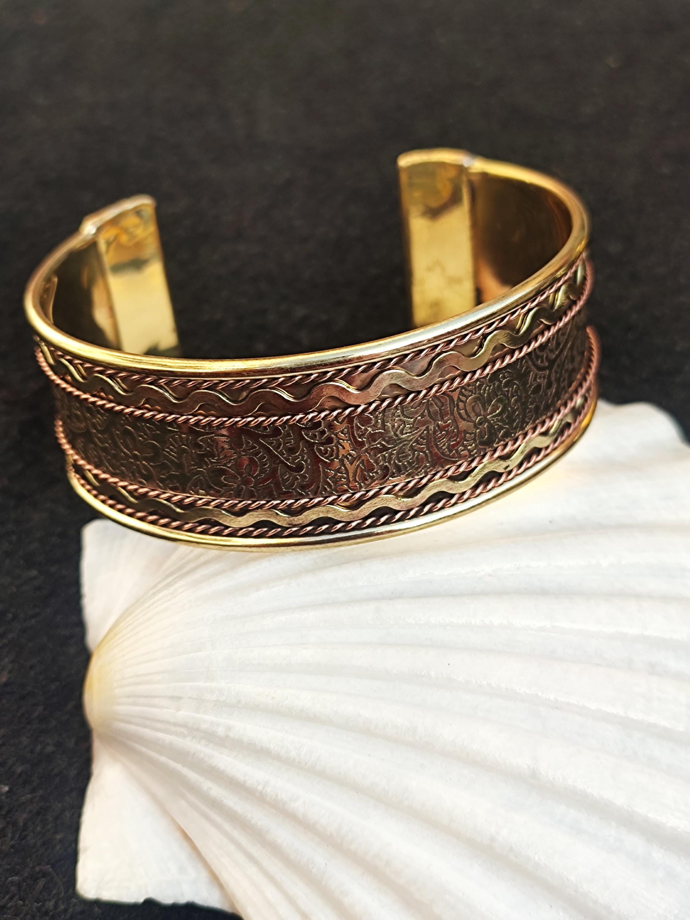 Handcrafted Brass Cuff Bangle: Antique Indian Design, Adjustable