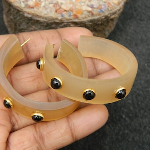 Horn Bone Jewelry Ethically Sourced Natural Buffalo Horn Hoop earring with Tiny Accent Multi Gemstone Earring Handamde Fashion jewelry sale