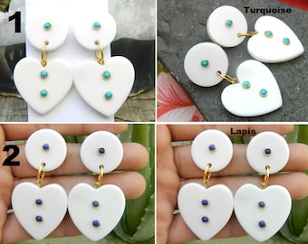 Resin heart earring  Turquoise and Lapis bead earring   stud earrings, Bohemian earring Charm  Gift for Women Unique earrings