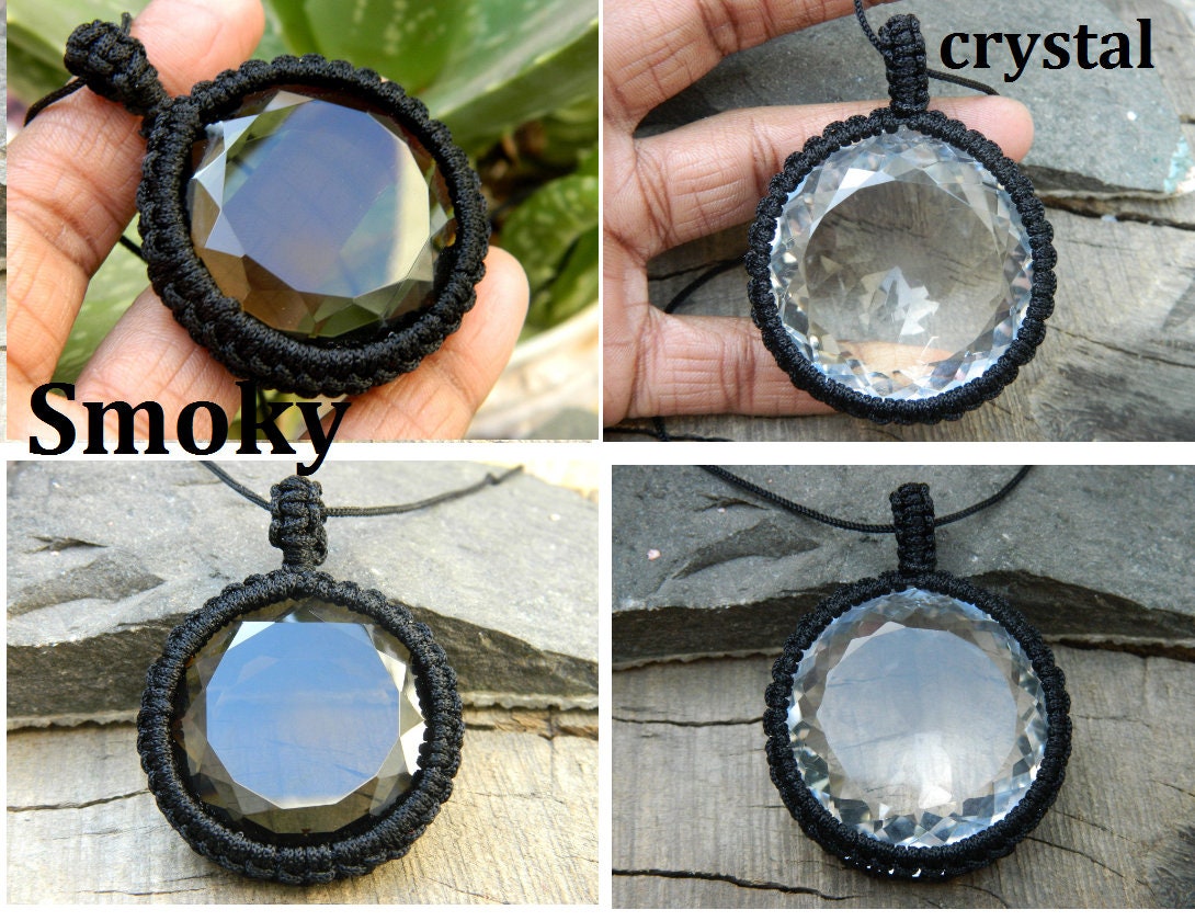 Macrame Rocks Handcrafted Macrame Pendant - Natural Rock Crystal or Smoky Quartz - Etsy